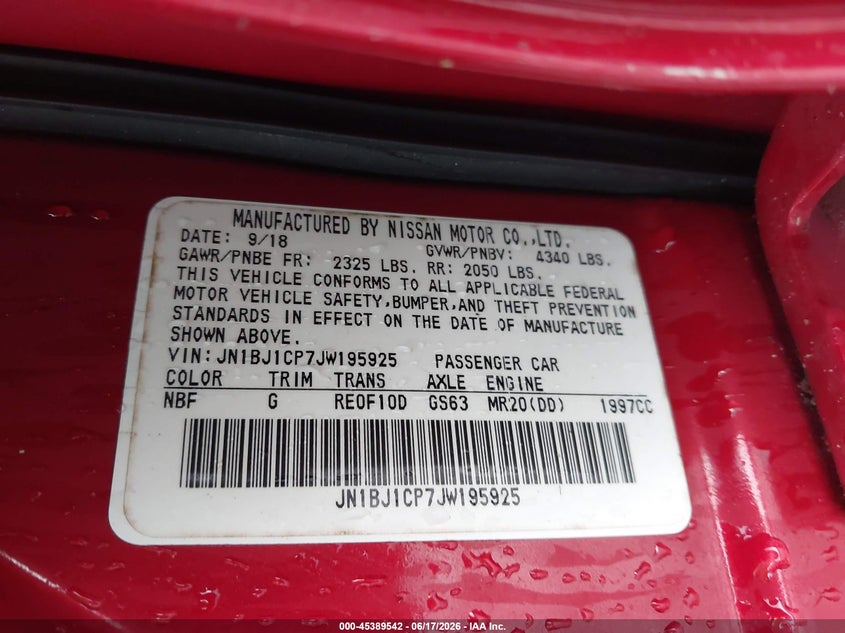 2018 Nissan Rogue VIN JN1BJ1CP7JW195925 IAAI salvage auction — SIDE, Salvage Title, sold $2,550 on 2026-07-30 (photo 9)
