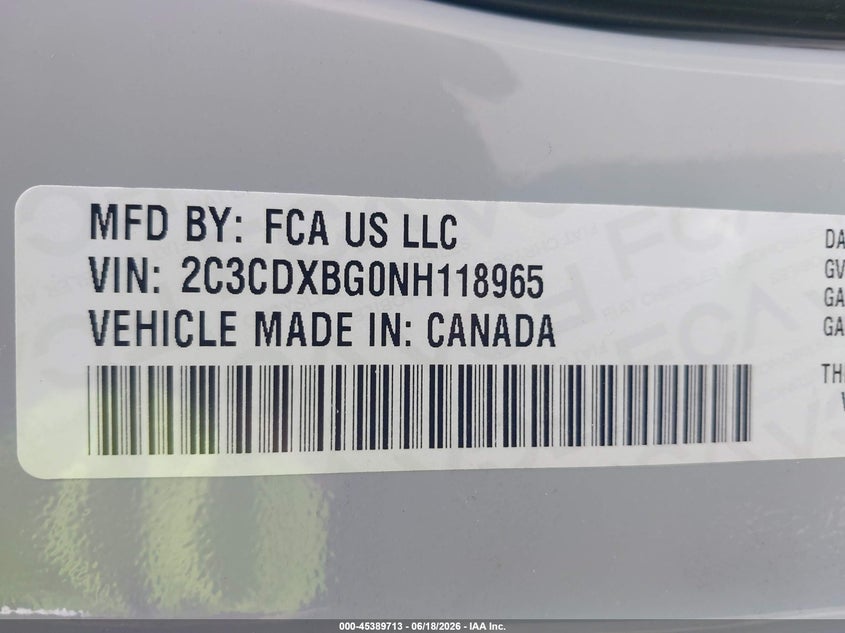 2022 Dodge Charger VIN 2C3CDXBG0NH118965 IAAI salvage auction — FRONT END, Salvage Title, sold $3,750 on 2026-07-22 (photo 9)