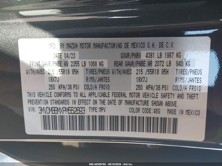 2023 Mazda Cx-30 VIN 3MVDMBBMXPM552693 IAAI salvage auction — SIDE, Original (Texas), sold $9,950 on 2026-08-25 (photo 9)