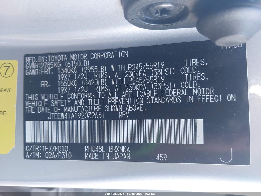 2009 Toyota Highlander VIN JTEEW41A192032651 IAAI salvage auction — FRONT END, Salvage (Idaho), sold $850 on 2026-07-18 (photo 9)