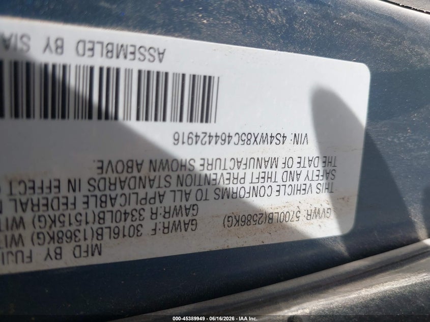 2006 Subaru B9 tribeca VIN 4S4WX85C464424916 IAAI salvage auction — NORMAL WEAR, Clear (Utah), sold $350 on 2026-07-09 (photo 9)