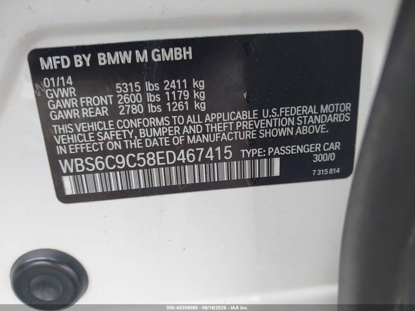 2014 BMW M6 VIN WBS6C9C58ED467415 IAAI salvage auction — FRONT END, Salvage (Oregon), sold $13,200 on 2026-08-27 (photo 9)