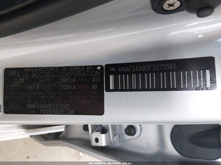 2015 Kia Forte VIN KNAFZ4A80F5373561 IAAI salvage auction — FRONT END, Bill Of Sale (Washington), sold $1,100 on 2026-07-22 (photo 9)
