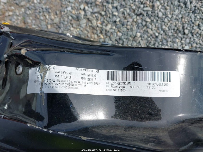 2015 Fiat 500 VIN 3C3CFFGEXFT623271 IAAI salvage auction — LEFT SIDE, Bill Of Sale (Washington), sold $1,350 on 2026-07-08 (photo 9)