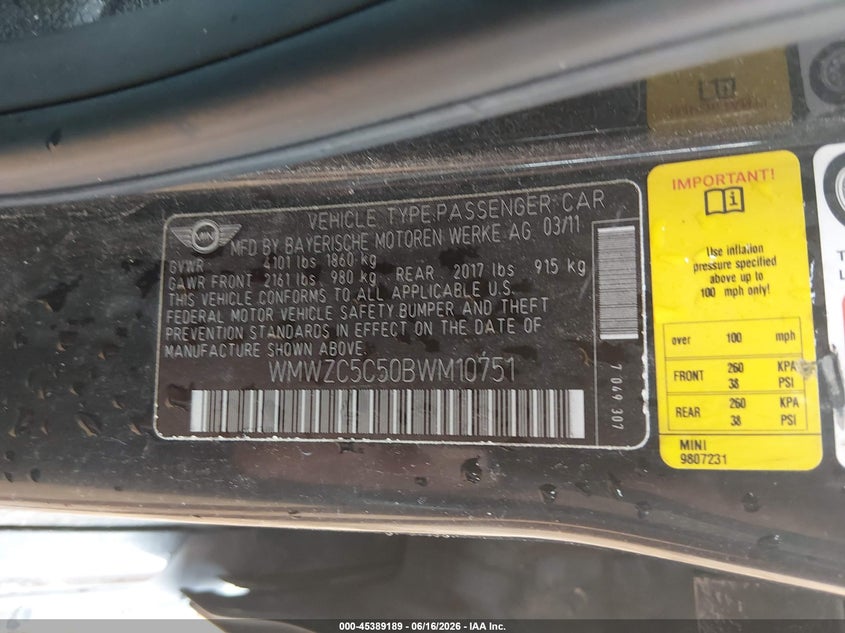 2011 Mini Cooper VIN WMWZC5C50BWM10751 IAAI salvage auction — FRONT END, Salvage (Missouri), sold $75 on 2026-07-13 (photo 9)