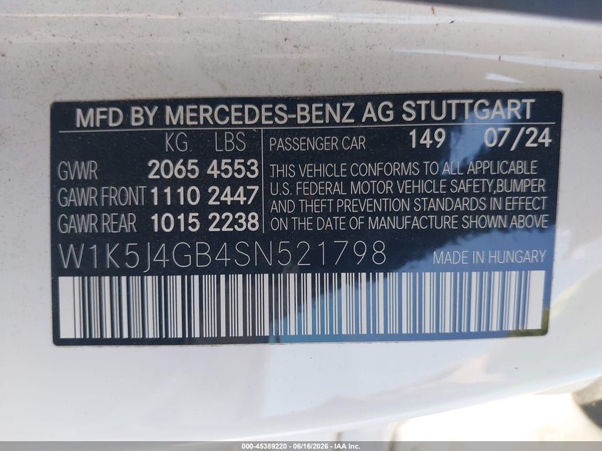 2025 Mercedes-benz Cla-class VIN W1K5J4GB4SN521798 IAAI salvage auction — FRONT END, Enterprise Vehicles Clear Only (Arizona), sold $16,000 on 2026-07-15 (photo 9)