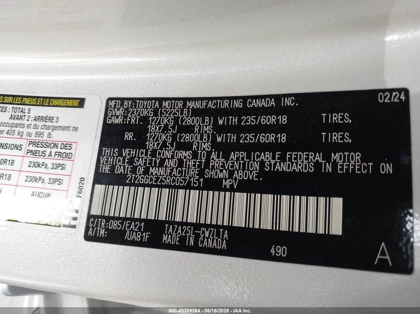 2024 Lexus Nx VIN 2T2GGCEZ5RC057151 IAAI salvage auction — SIDE, Salvage (Texas), sold $13,600 on 2026-07-28 (photo 9)