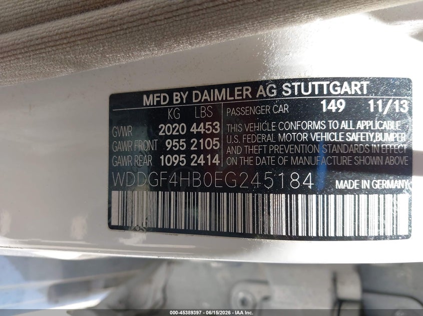2014 Mercedes-benz C-klasse VIN WDDGF4HB0EG245184 IAAI salvage auction — FRONT END, Salvage (California), sold $3,650 on 2026-07-16 (photo 9)