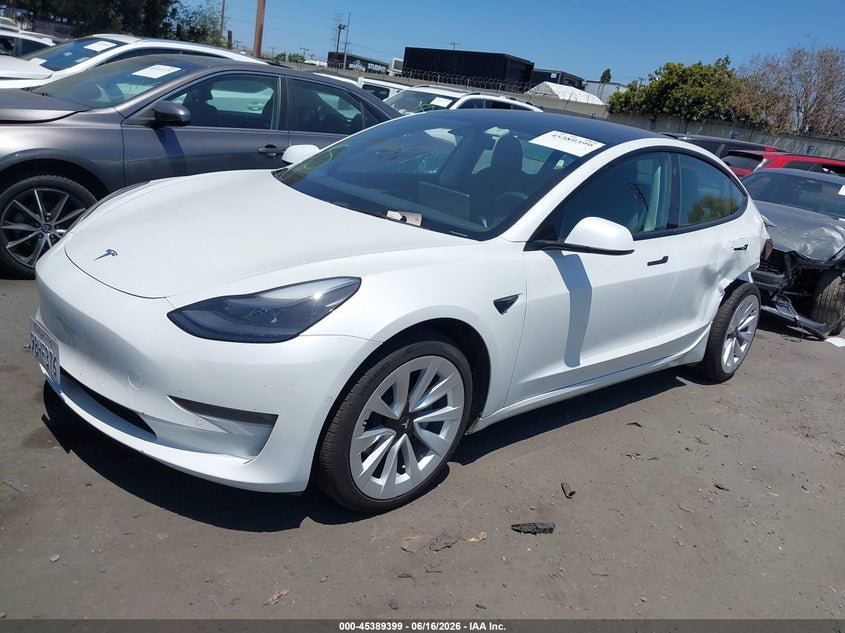 2022 Tesla Model 3 VIN 5YJ3E1EBXNF246660 IAAI salvage auction — REAR END, Salvage Certificate (California), sold $6,500 on 2026-07-12 (photo 2)