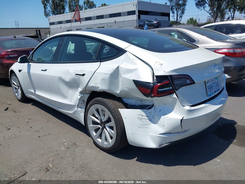 2022 Tesla Model 3 VIN 5YJ3E1EBXNF246660 IAAI salvage auction — REAR END, Salvage Certificate (California), sold $6,500 on 2026-07-12 (photo 3)