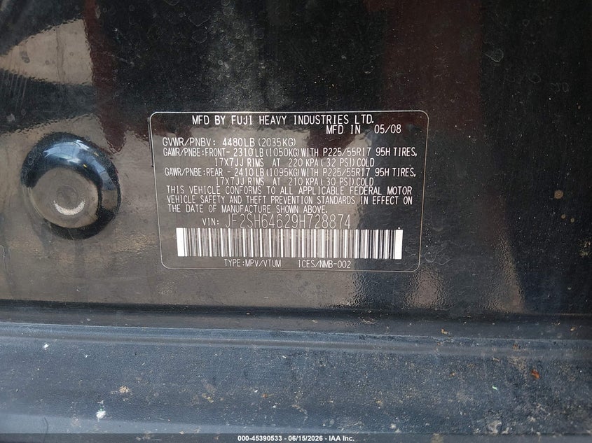 2009 Subaru Forester VIN JF2SH64629H728874 IAAI salvage auction — NORMAL WEAR, Clear-Dealer Only (Oregon), sold $975 on 2026-07-09 (photo 9)