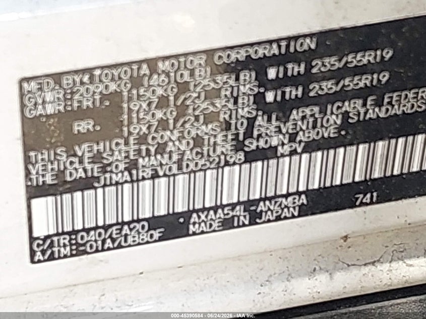 2020 Toyota Rav 4 VIN JTMA1RFV0LD052198 IAAI salvage auction — FRONT & REAR, Salvage Title, sold $8,100 on 2026-07-21 (photo 9)
