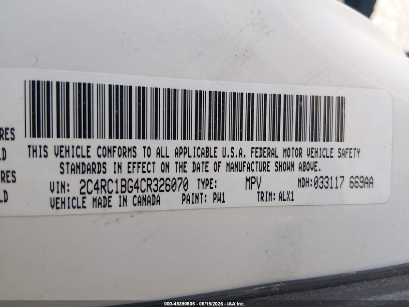 2012 Chrysler Town & country VIN 2C4RC1BG4CR326070 IAAI salvage auction — NORMAL WEAR, Clear (Nevada), sold $425 on 2026-07-24 (photo 9)