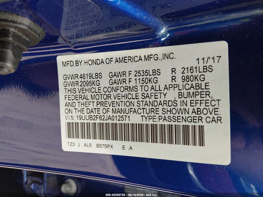 2018 Acura Tlx VIN 19UUB2F62JA012571 IAAI salvage auction — FRONT END, Salvage Title, sold $8,650 on 2026-09-01 (photo 9)