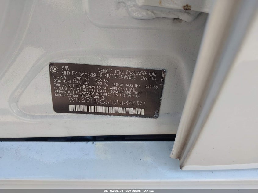 2011 BMW 3er VIN WBAPH5G51BNM74371 IAAI salvage auction — FRONT END, Salvage (Idaho), sold $25 on 2026-07-23 (photo 9)