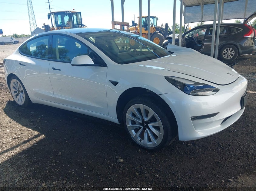 2022 Tesla Model 3 VIN 5YJ3E1EB7NF118098 IAAI salvage auction — LEFT FRONT, Salvage (Delaware), sold $6,000 on 2026-07-31 (photo 1)