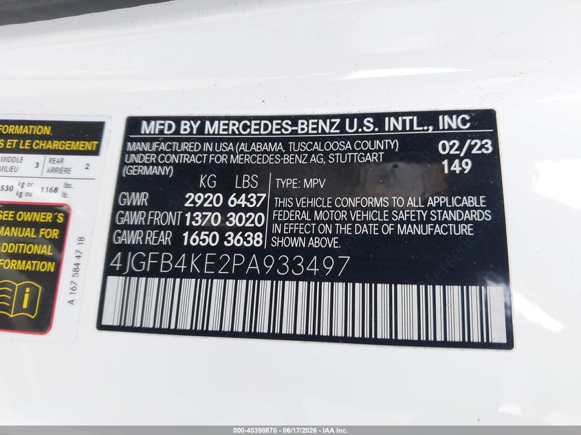 2023 Mercedes-benz VIN 4JGFB4KE2PA933497 IAAI salvage auction — FRONT END, Mv-907A (New York), sold $20,450 on 2026-07-21 (photo 9)