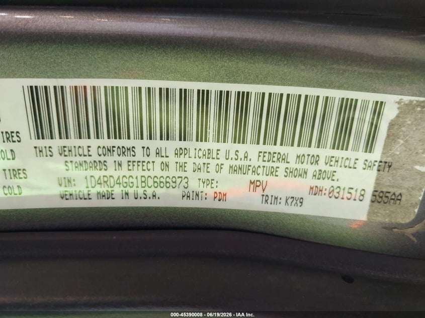 2011 Dodge Durango VIN 1D4RD4GG1BC666973 IAAI salvage auction — FRONT END, Salvage (Utah), sold $775 on 2026-07-09 (photo 9)