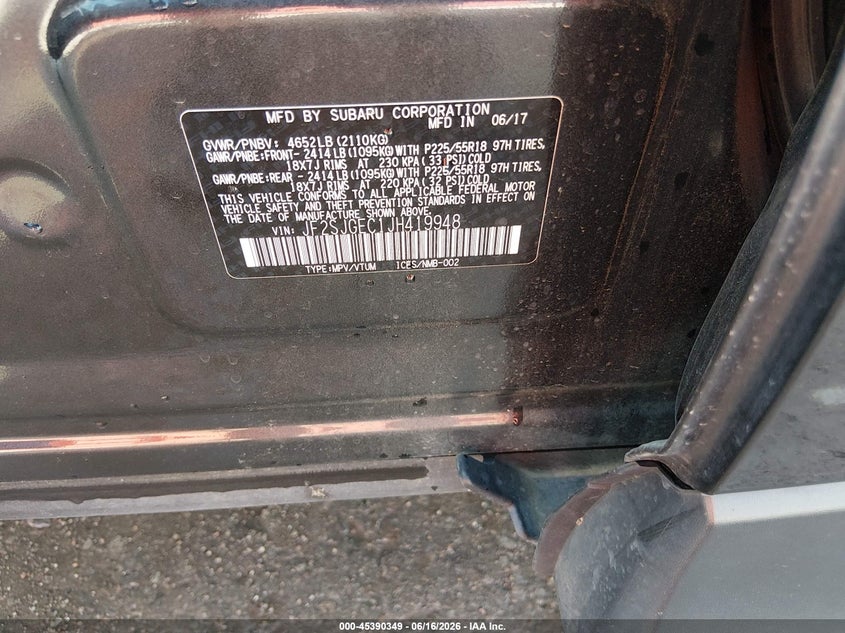 2018 Subaru Forester VIN JF2SJGEC1JH419948 IAAI salvage auction — HAIL, Salvage (Kansas), sold $5,000 on 2026-07-24 (photo 9)