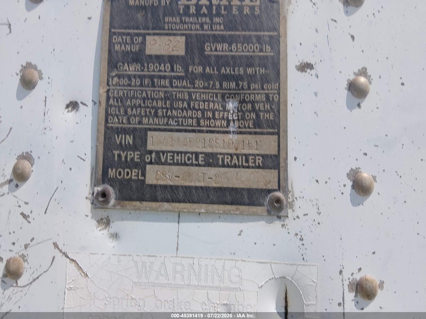 1982 Cargo Trailer VIN 1B01A4521CS100151 IAAI salvage auction — ALL OVER, Clear (Oklahoma), sold $100 on 2026-09-29 (photo 9)