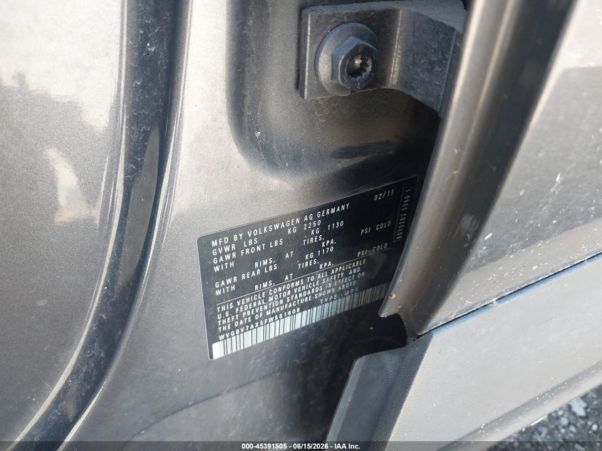 2015 Volkswagen Tiguan VIN WVGBV7AX5FW581608 IAAI salvage auction — NORMAL WEAR, Clear (Pennsylvania), sold $1,200 on 2026-07-24 (photo 9)