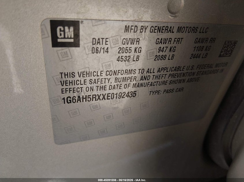 2014 Cadillac Ats VIN 1G6AH5RXXE0192435 IAAI salvage auction — FRONT END, Clear (Indiana), sold $1,000 on 2026-07-10 (photo 9)