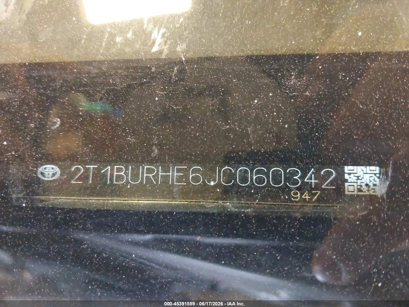 2018 Toyota Corolla VIN 2T1BURHE6JC060342 IAAI salvage auction — FRONT END, Clear (Michigan), sold $3,975 on 2026-08-03 (photo 9)