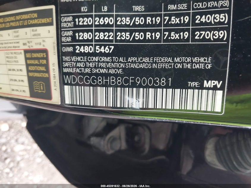 2012 Mercedes-benz Glk-klasse VIN WDCGG8HB8CF900381 IAAI salvage auction — FRONT END, Mv-907A (New York), sold $2,375 on 2026-07-07 (photo 9)