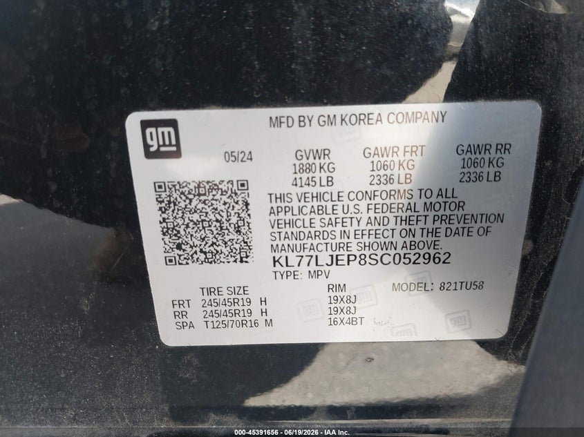 2025 Chevrolet Trax VIN KL77LJEP8SC052962 IAAI salvage auction — FRONT END, Salvage (North Carolina), sold $6,800 on 2026-07-15 (photo 9)