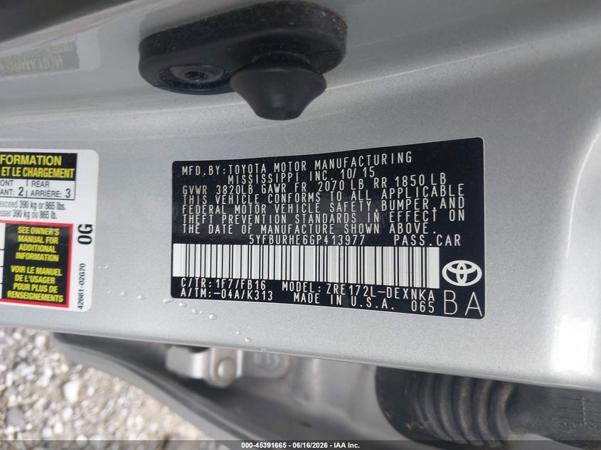 2016 Toyota Corolla VIN 5YFBURHE6GP413977 IAAI salvage auction — FRONT END, Salvage (Georgia), sold $2,600 on 2026-07-28 (photo 9)