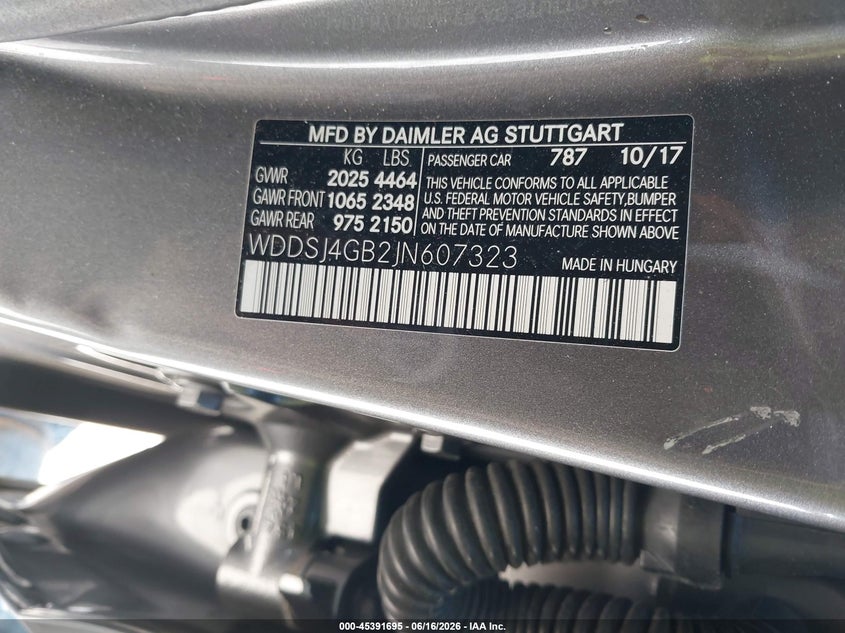 2018 Mercedes-benz Cla-klasse VIN WDDSJ4GB2JN607323 IAAI salvage auction — LEFT FRONT, Salvage (Connecticut), sold $3,050 on 2026-07-31 (photo 9)