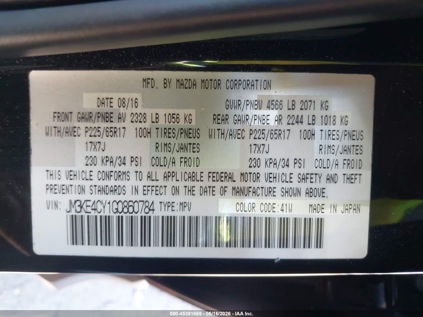 2016 Mazda Cx-5 VIN JM3KE4CY1G0860784 IAAI salvage auction — FRONT END, Salvage (Idaho), sold $3,500 on 2026-07-15 (photo 9)