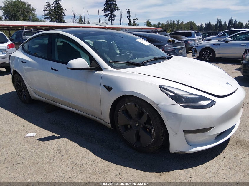 2023 Tesla Model 3 VIN 5YJ3E1EA1PF576312 IAAI salvage auction — FRONT & REAR, Salvage Title, sold $2,050 on 2026-07-29 (photo 1)