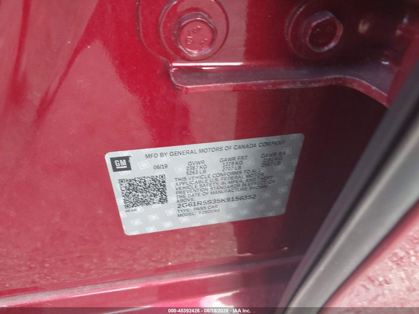 2019 Cadillac Xts VIN 2G61R5S35K9156352 IAAI salvage auction — LEFT REAR, Salvage (Pennsylvania), sold $9,000 on 2026-07-24 (photo 9)