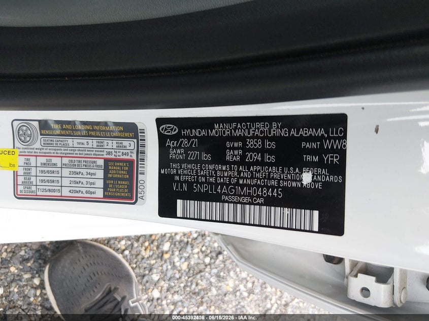 2021 Hyundai Elantra VIN 5NPLL4AG1MH048445 IAAI salvage auction — NORMAL WEAR, SF97 (Maryland), sold $8,600 on 2026-07-21 (photo 9)