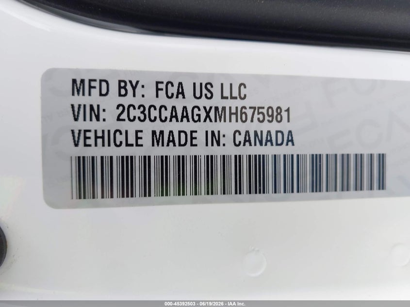2021 Chrysler 300 VIN 2C3CCAAGXMH675981 IAAI salvage auction — LEFT REAR, Salvage Title, sold $9,050 on 2026-08-26 (photo 9)