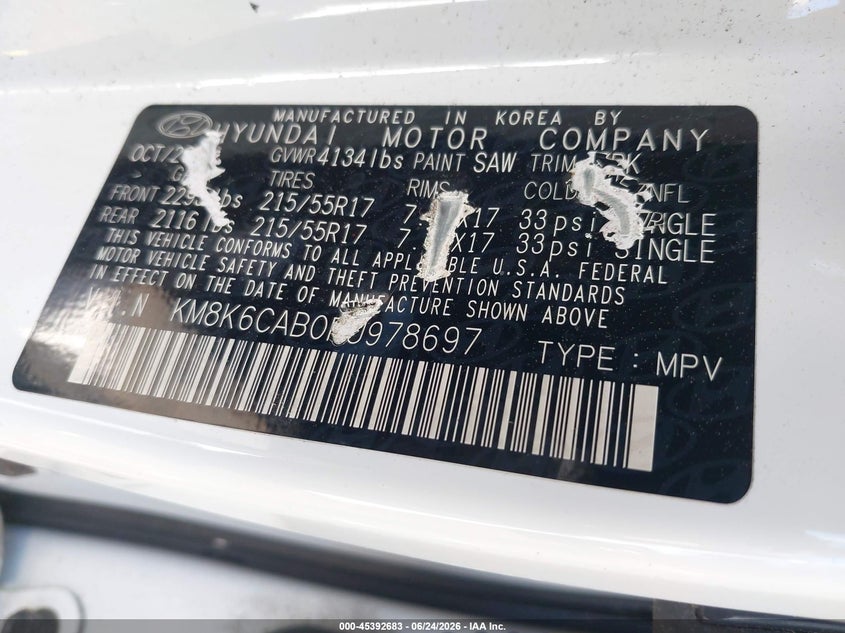 2023 Hyundai Kona VIN KM8K6CAB0PU978697 IAAI salvage auction — FRONT END, Mv-907A (New York), sold $775 on 2026-07-28 (photo 9)
