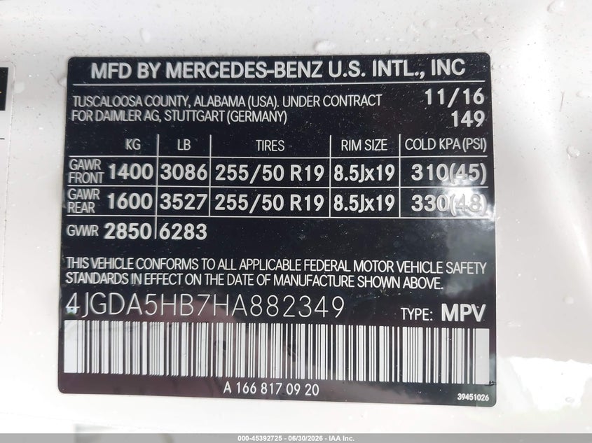 2017 Mercedes-benz Gle VIN 4JGDA5HB7HA882349 IAAI salvage auction — ALL OVER, Clear (Wisconsin), sold $4,350 on 2026-07-09 (photo 9)