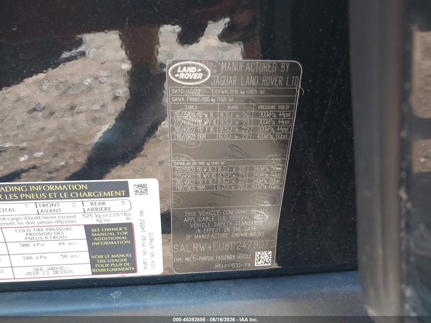 2023 Land rover Discovery VIN SALRW4EU8P2479073 IAAI salvage auction — FRONT END, Salvage (Tennessee), sold $4,050 on 2026-07-23 (photo 9)