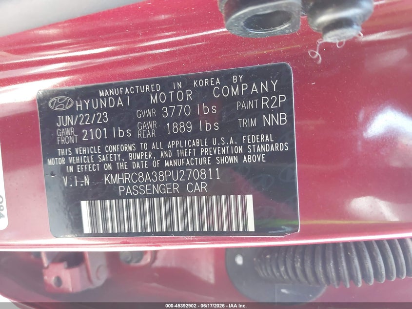 2023 Hyundai Venue VIN KMHRC8A38PU270811 IAAI salvage auction — REAR END, Salvage Title, sold $3,800 on 2026-07-30 (photo 9)