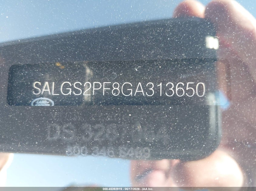 2016 Land rover RANGE ROVER VIN SALGS2PF8GA313650 IAAI salvage auction — FRONT END, Mv-907A (New York), sold $7,375 on 2026-07-07 (photo 9)