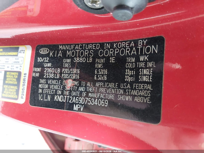 2013 Kia Soul VIN KNDJT2A69D7534069 IAAI salvage auction — ALL OVER, Clear (Virginia), sold $350 on 2026-07-07 (photo 9)