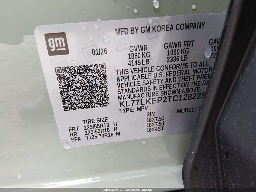 2026 Chevrolet Trax VIN KL77LKEP2TC128229 IAAI salvage auction — REAR END, Salvage Title, sold $8,500 on 2026-08-01 (photo 9)