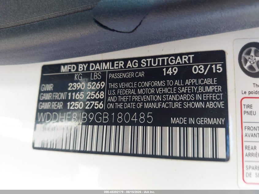 2016 Mercedes-benz E-klasse VIN WDDHF8JB9GB180485 IAAI salvage auction — FRONT END, Salvage (Pennsylvania), sold $2,475 on 2026-07-21 (photo 9)