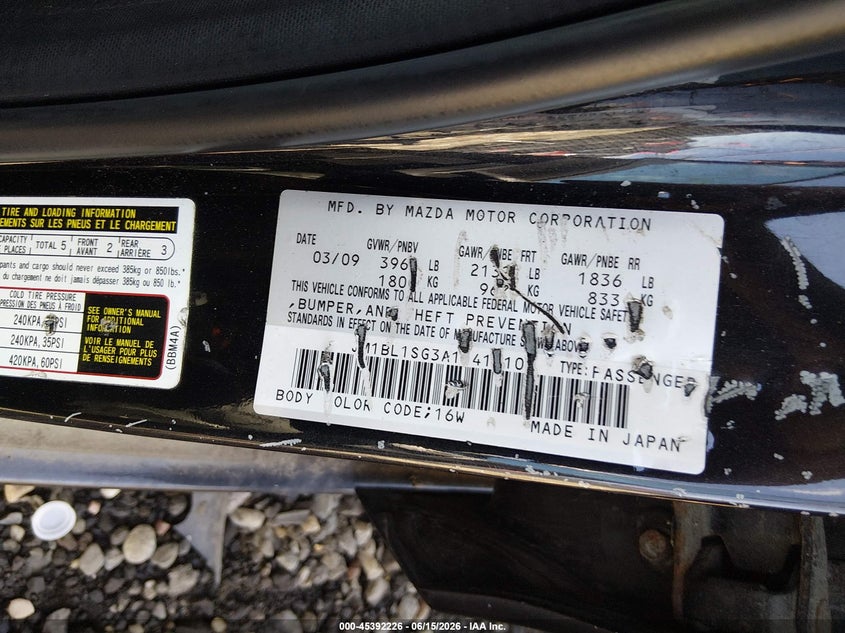 2010 Mazda 3 VIN JM1BL1SG3A1141110 IAAI salvage auction — FRONT & REAR, Bill Of Sale (New York), sold $25 on 2026-07-28 (photo 9)