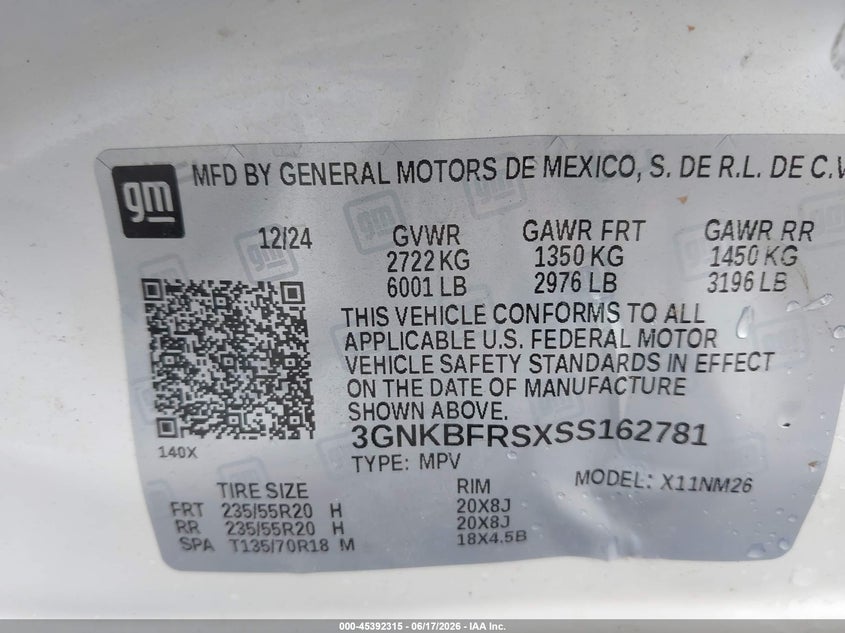 2025 Chevrolet Blazer VIN 3GNKBFRSXSS162781 IAAI salvage auction — SIDE, Salvage (Georgia), sold $6,700 on 2026-07-31 (photo 9)