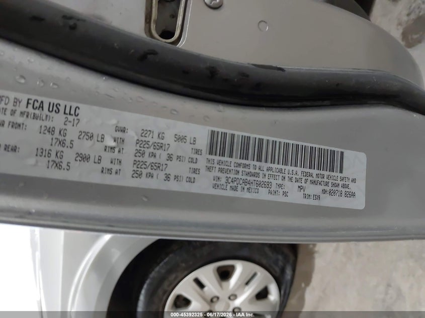 2017 Dodge Journey VIN 3C4PDCAB4HT602693 IAAI salvage auction — FRONT END, Salvage (Illinois), sold $800 on 2026-08-03 (photo 9)