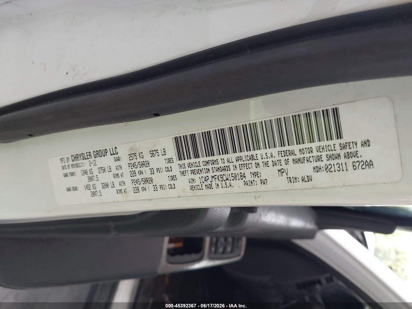 2012 Jeep Liberty (north america) VIN 1C4PJMFK9CW150184 IAAI salvage auction — FRONT END, Rebuildable (Florida), sold $1,150 on 2026-07-09 (photo 9)
