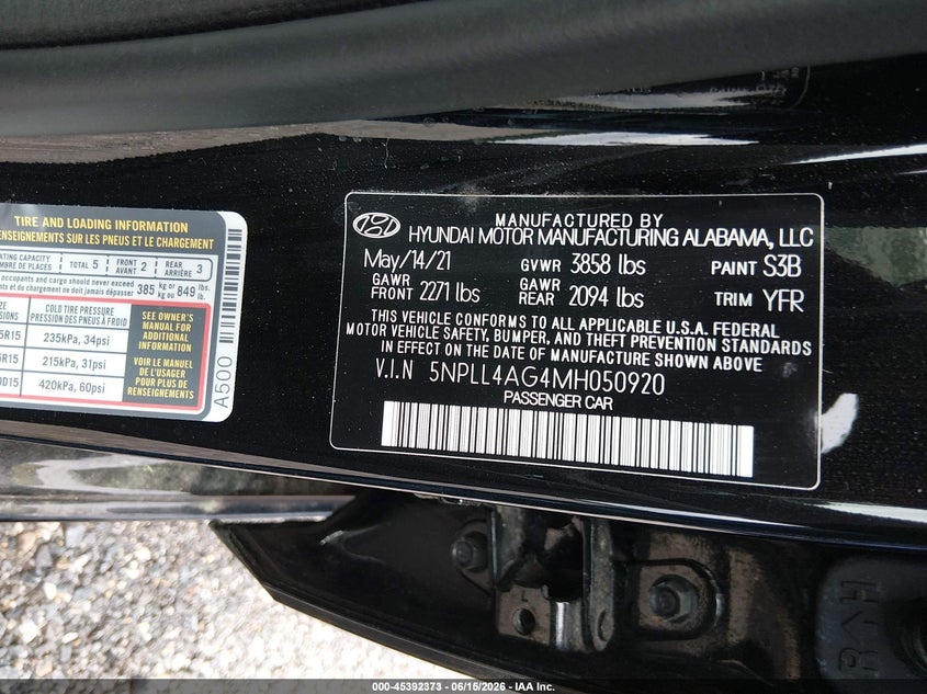 2021 Hyundai Elantra VIN 5NPLL4AG4MH050920 IAAI salvage auction — NORMAL WEAR, SF97 (Maryland), sold $5,100 on 2026-07-21 (photo 9)