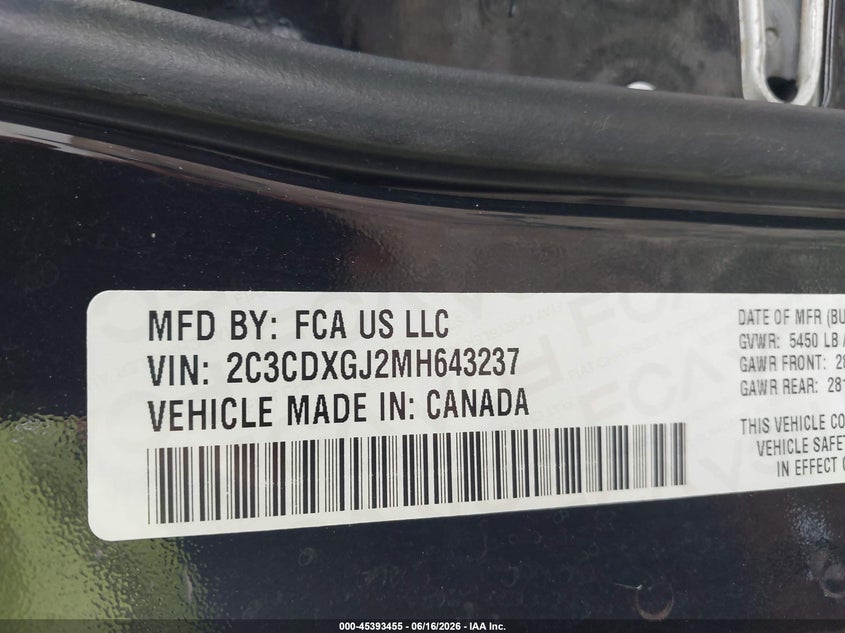 2021 Dodge Charger VIN 2C3CDXGJ2MH643237 IAAI salvage auction — REAR END, Original (Texas), sold $8,800 on 2026-07-30 (photo 9)